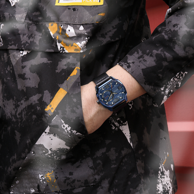 Premium læder sportsur – luksus herre sportsur med analog kvarts og læderrem