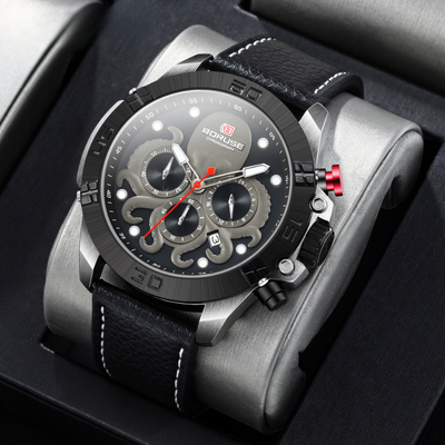 Herre sports quartz ur – robust kvarts herre sportsur med stålrem og analog chronograph look