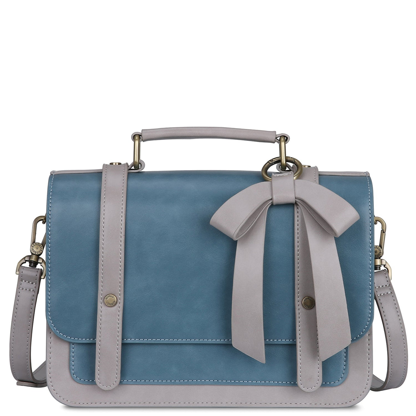 Satchel med Sløjfedetalje – Tidløs Lædertaske i Sort og Grå