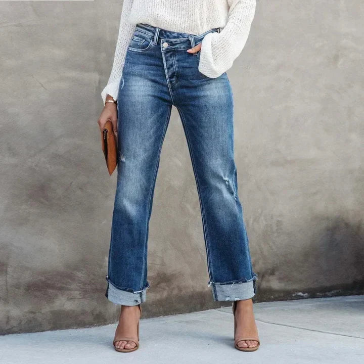 Hanna | Højtaljede cropped denim jeans med brede ben Bukser Dame