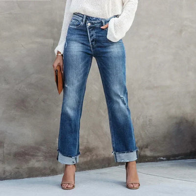 Hanna | Højtaljede cropped denim jeans med brede ben Bukser Dame
