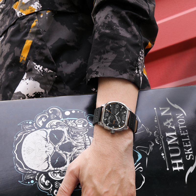 Premium læder sportsur – luksus herre sportsur med analog kvarts og læderrem