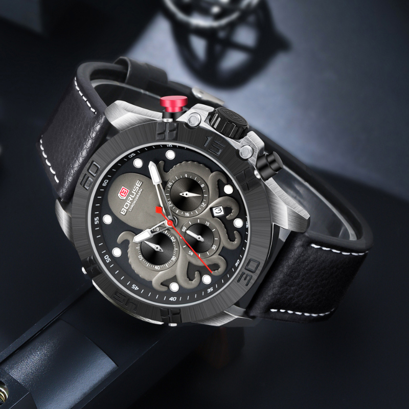 Herre sports quartz ur – robust kvarts herre sportsur med stålrem og analog chronograph look