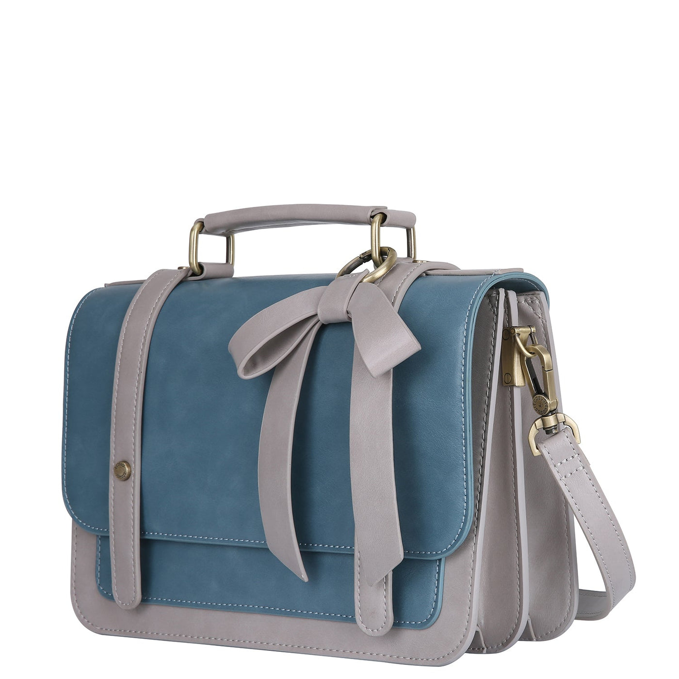 Satchel med Sløjfedetalje – Tidløs Lædertaske i Sort og Grå