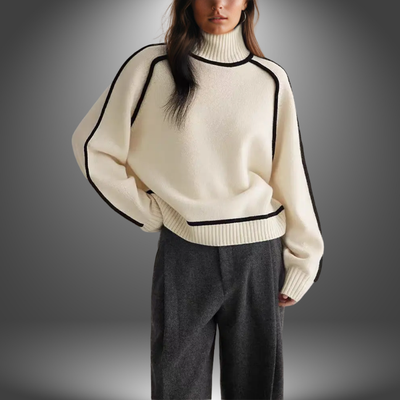 Laura | Striktrøje med Broderede Detaljer – Chic Højhalset Sweater