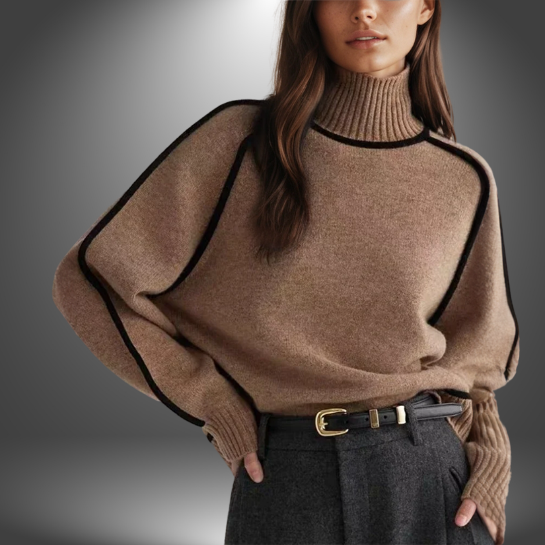 Laura | Striktrøje med Broderede Detaljer – Chic Højhalset Sweater