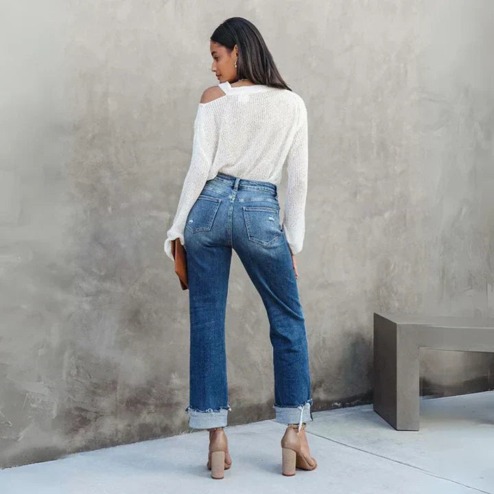 Hanna | Højtaljede cropped denim jeans med brede ben Bukser Dame