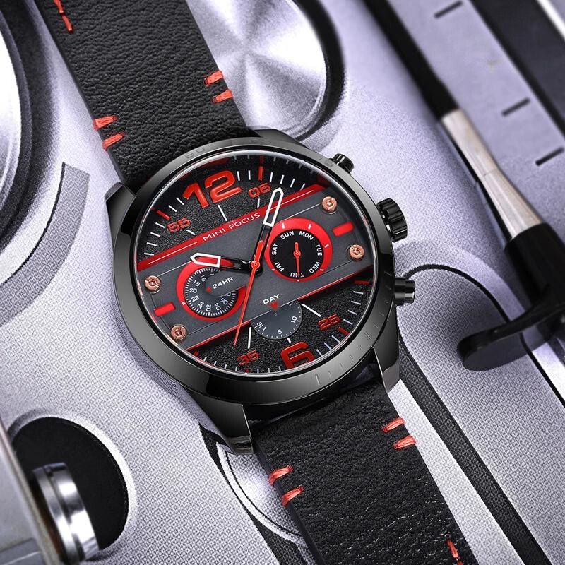 Luksuriøst læderrem quartz chronograph sportsur – elegant herre chronograph med kvarts og læderrem