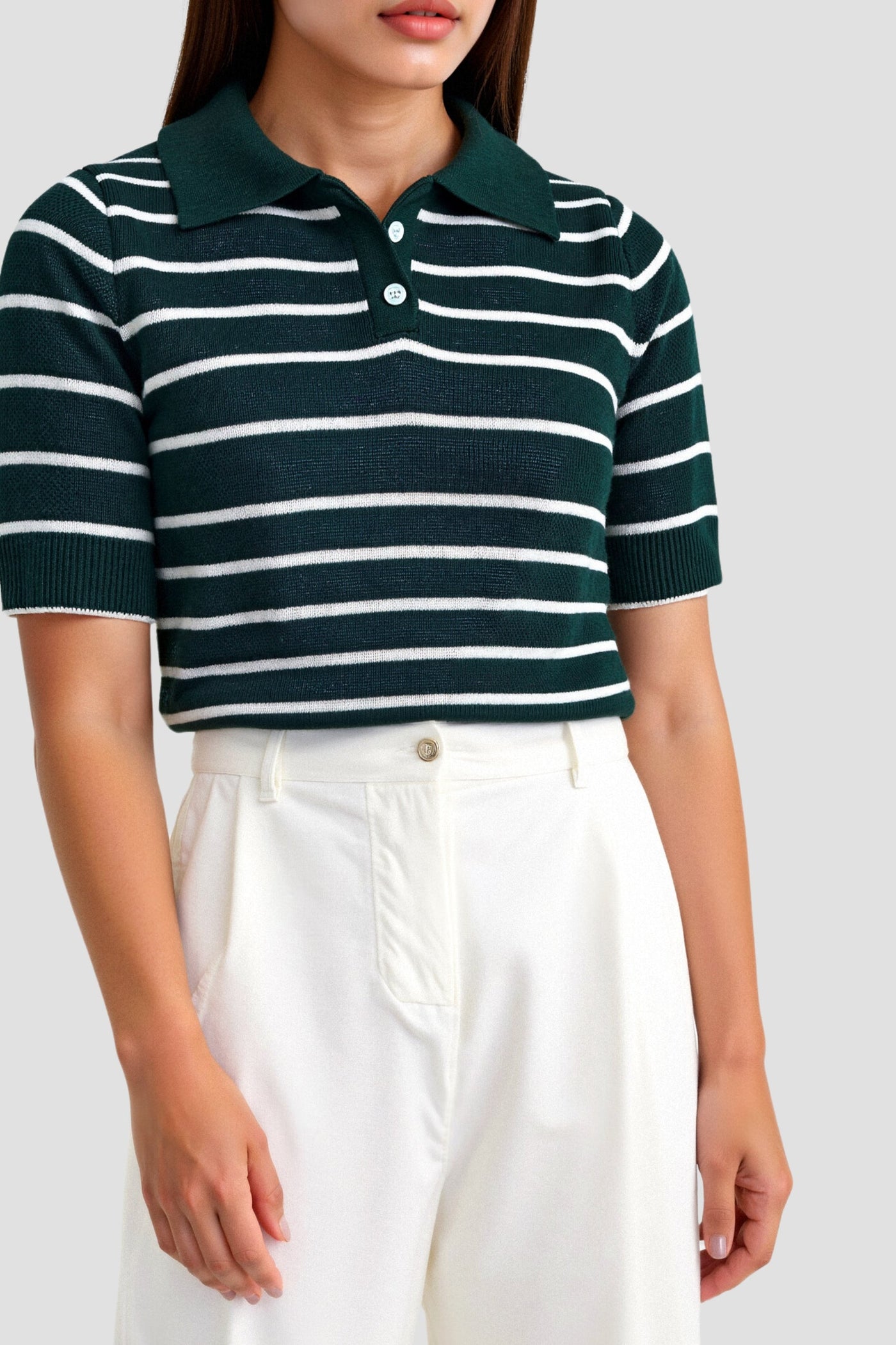 Stribet Mørkegrøn Polo Shirt Dame Top