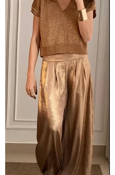 Betina | Chic Metalliske Wide-Leg Bukser Dame