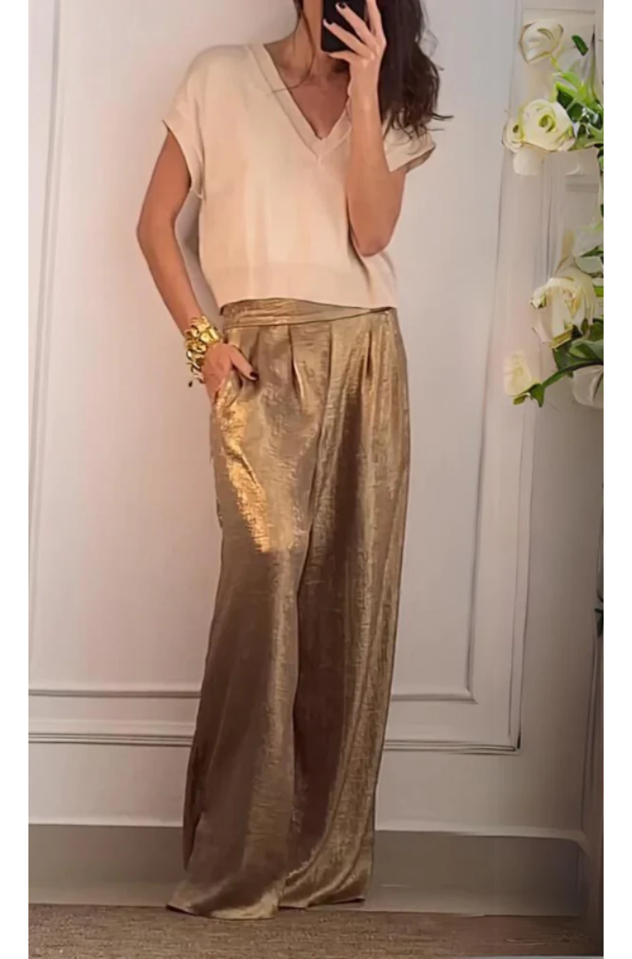 Betina | Chic Metalliske Wide-Leg Bukser Dame