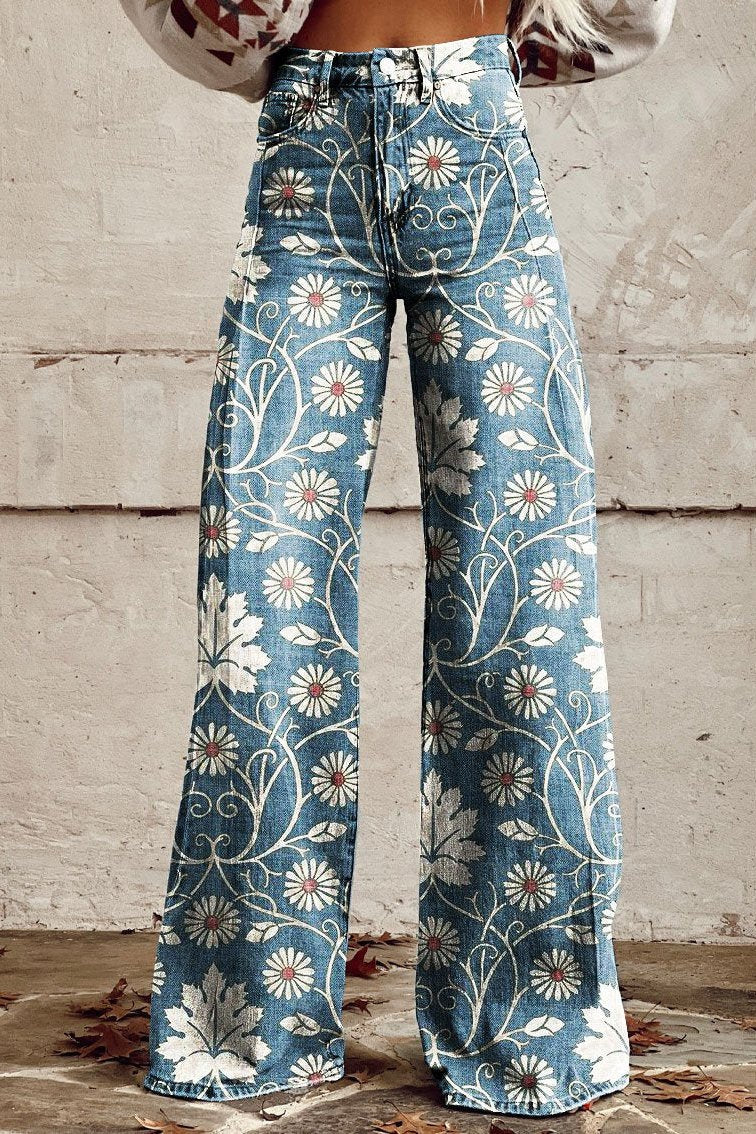 Amara™ | Jeans Boho Blomstrede Wide-Leg Bukser Dame