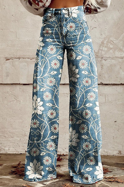 Amara™ | Jeans Boho Blomstrede Wide-Leg Bukser Dame