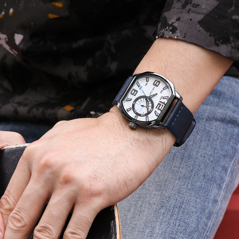 Premium læder sportsur – luksus herre sportsur med analog kvarts og læderrem