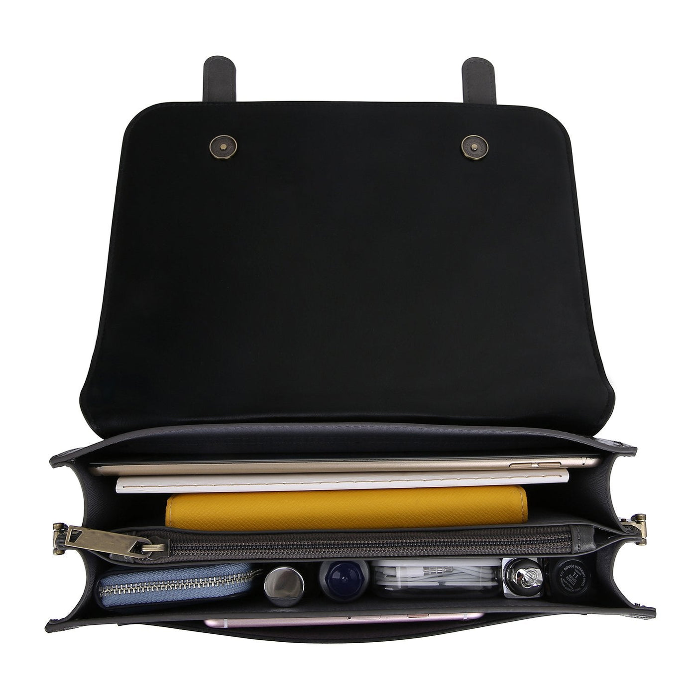 Satchel med Sløjfedetalje – Tidløs Lædertaske i Sort og Grå