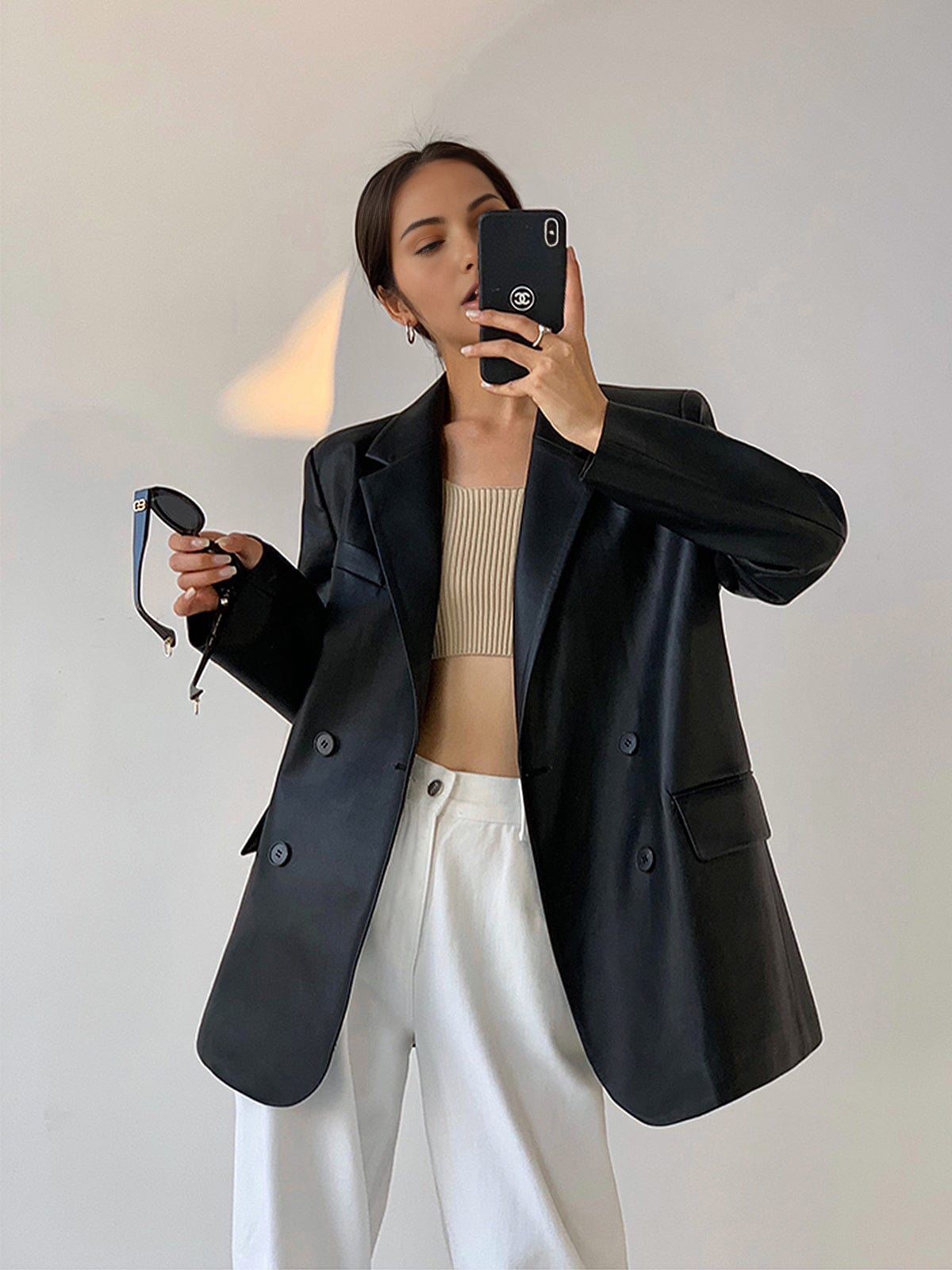 Tessa | Oversized Kunstlæder Blazer med Reverskrave Blazer Dame
