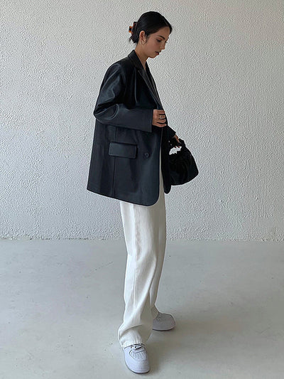 Tessa | Oversized Kunstlæder Blazer med Reverskrave Blazer Dame