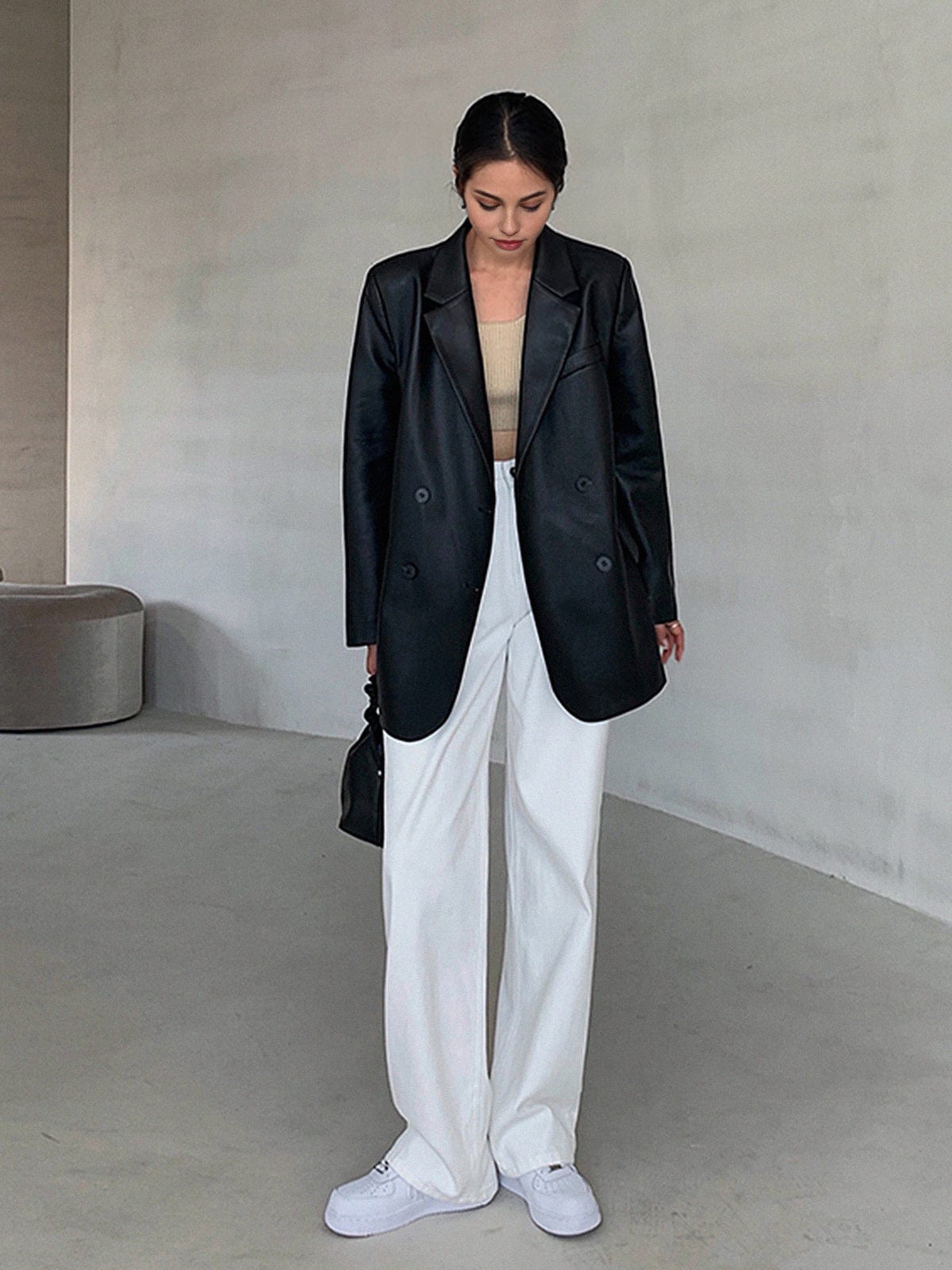 Tessa | Oversized Kunstlæder Blazer med Reverskrave Blazer Dame