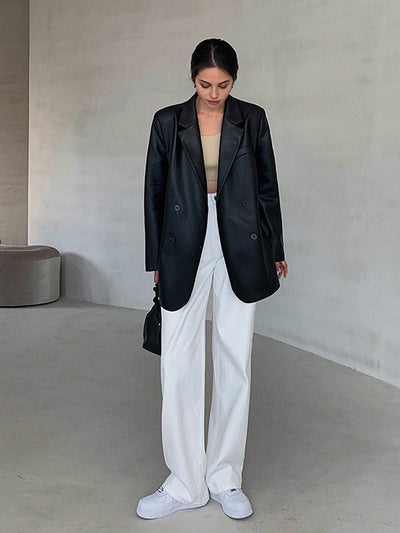 Tessa | Oversized Kunstlæder Blazer med Reverskrave Blazer Dame