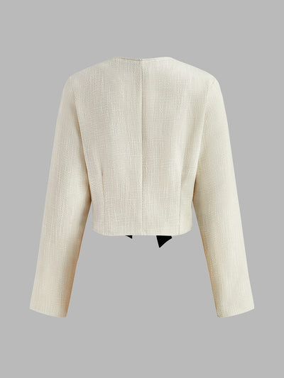 Silke | Elegant Hvid Tweed Blazer med Sorte Satin Bånd Blazer Dame