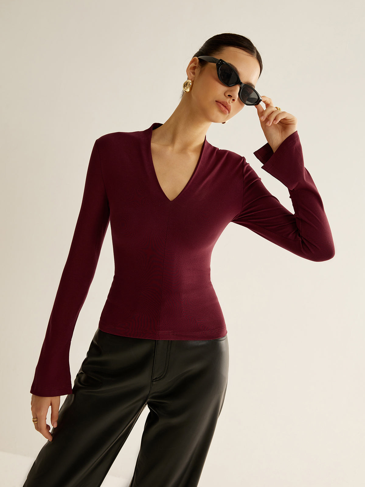Carol | V Hals langærmet T-shirt Elegant Top