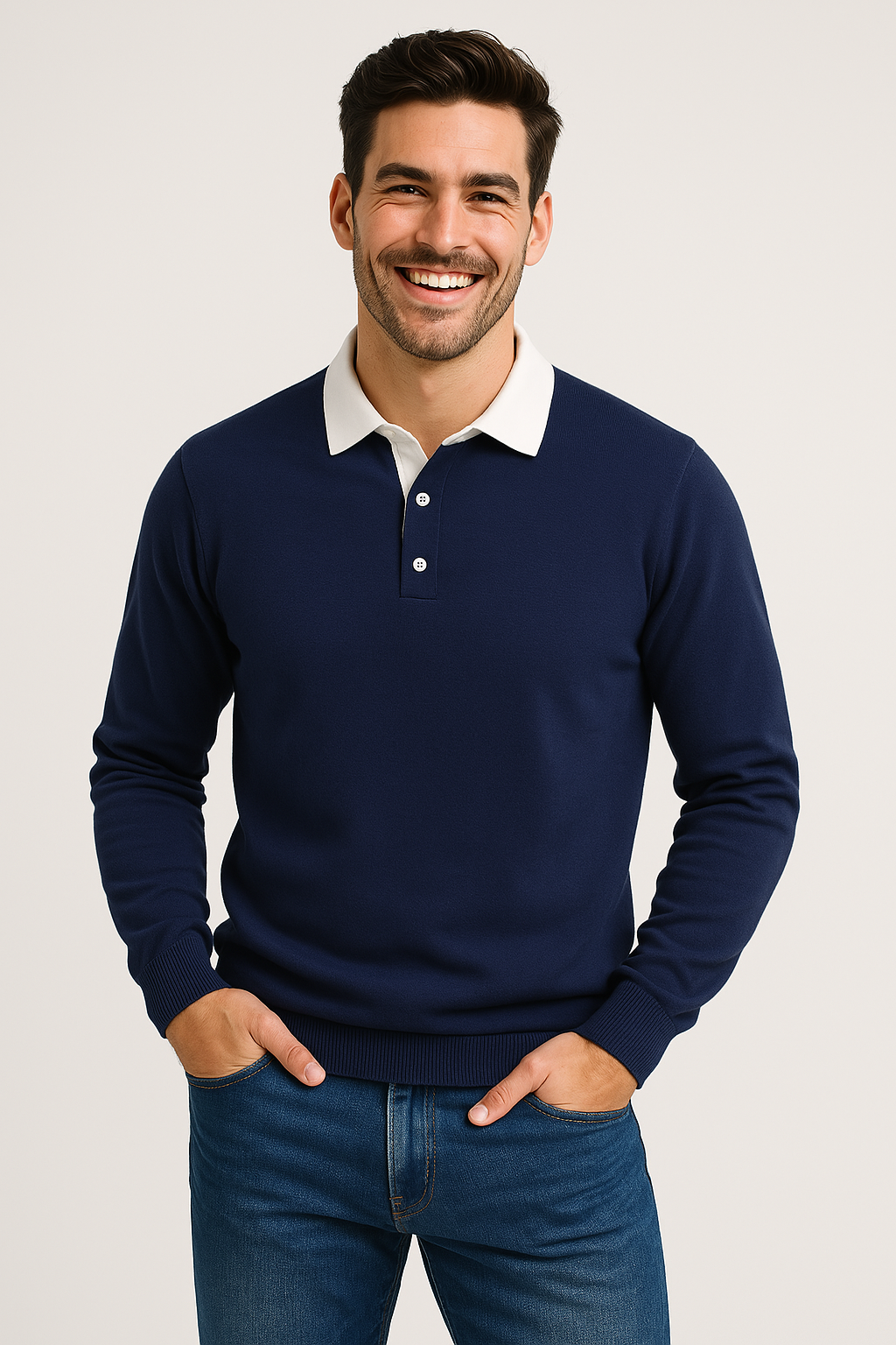 Ethan | Herre polo sweater – langærmet striktrøje