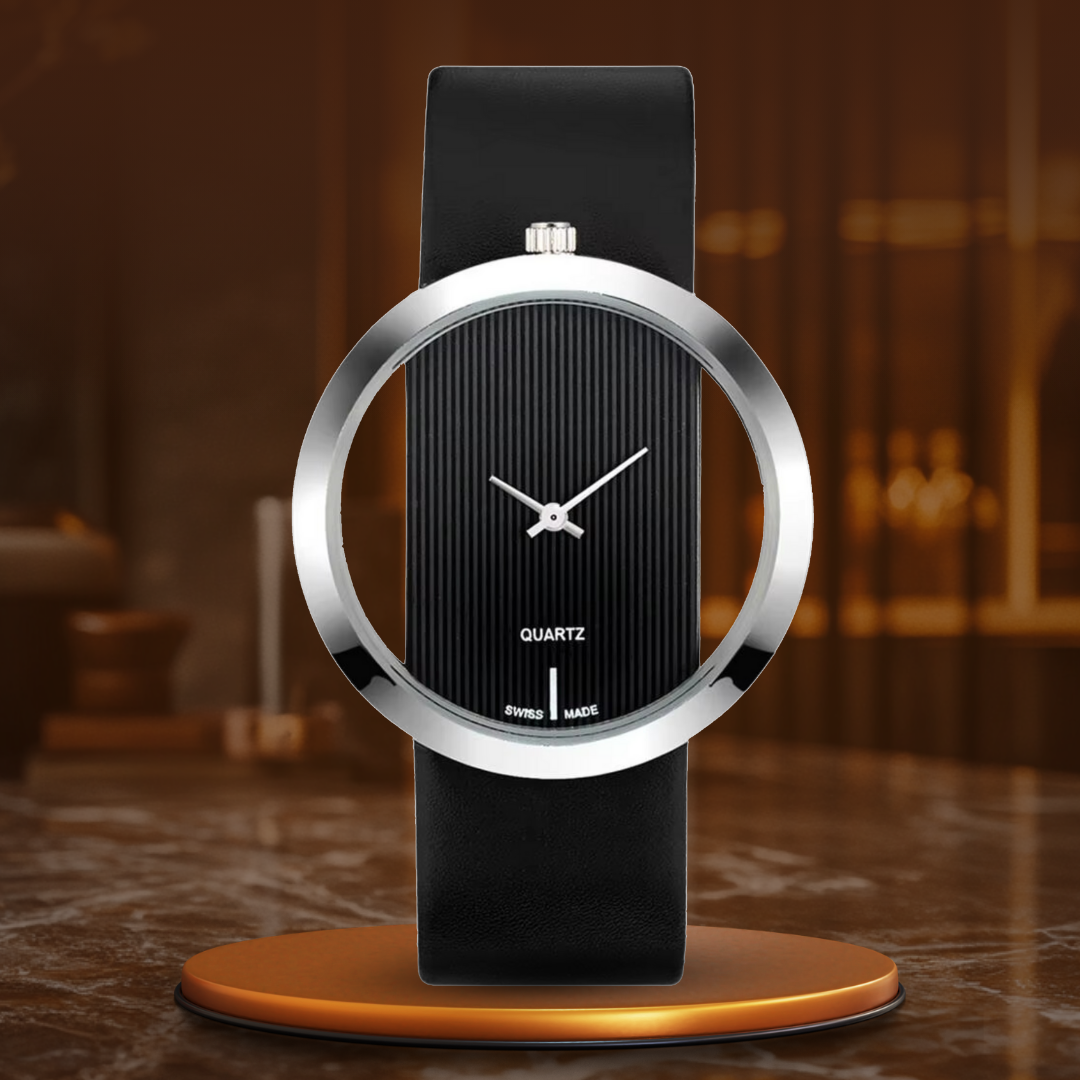 Elegant transparent kvarts ur – luksus dameur med diamant look, analog skive og læderrem