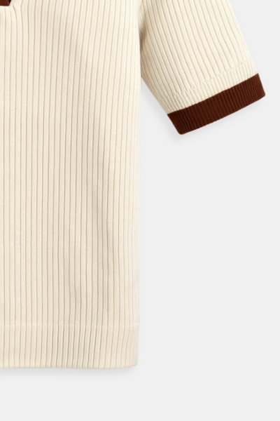 Stilfuld Ribbet Krave Strikket Top med Farveblok i Polo Shirt Design Dame