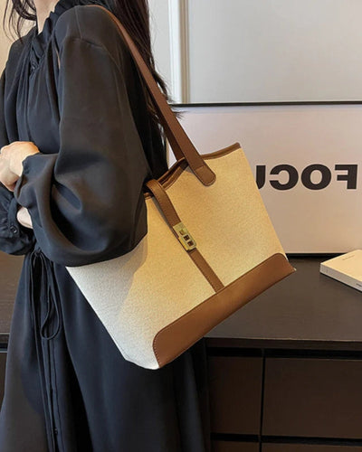Amelia – Canvas & Læder Skuldertaske med Twist‑Lås