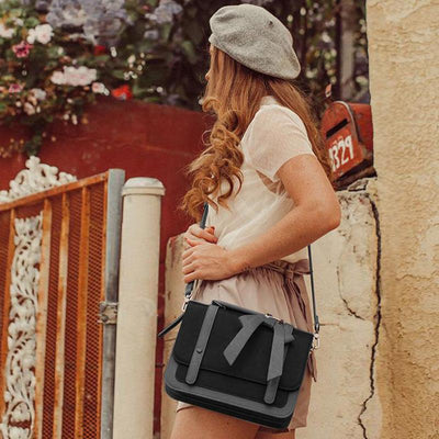 Satchel med Sløjfedetalje – Tidløs Lædertaske i Sort og Grå