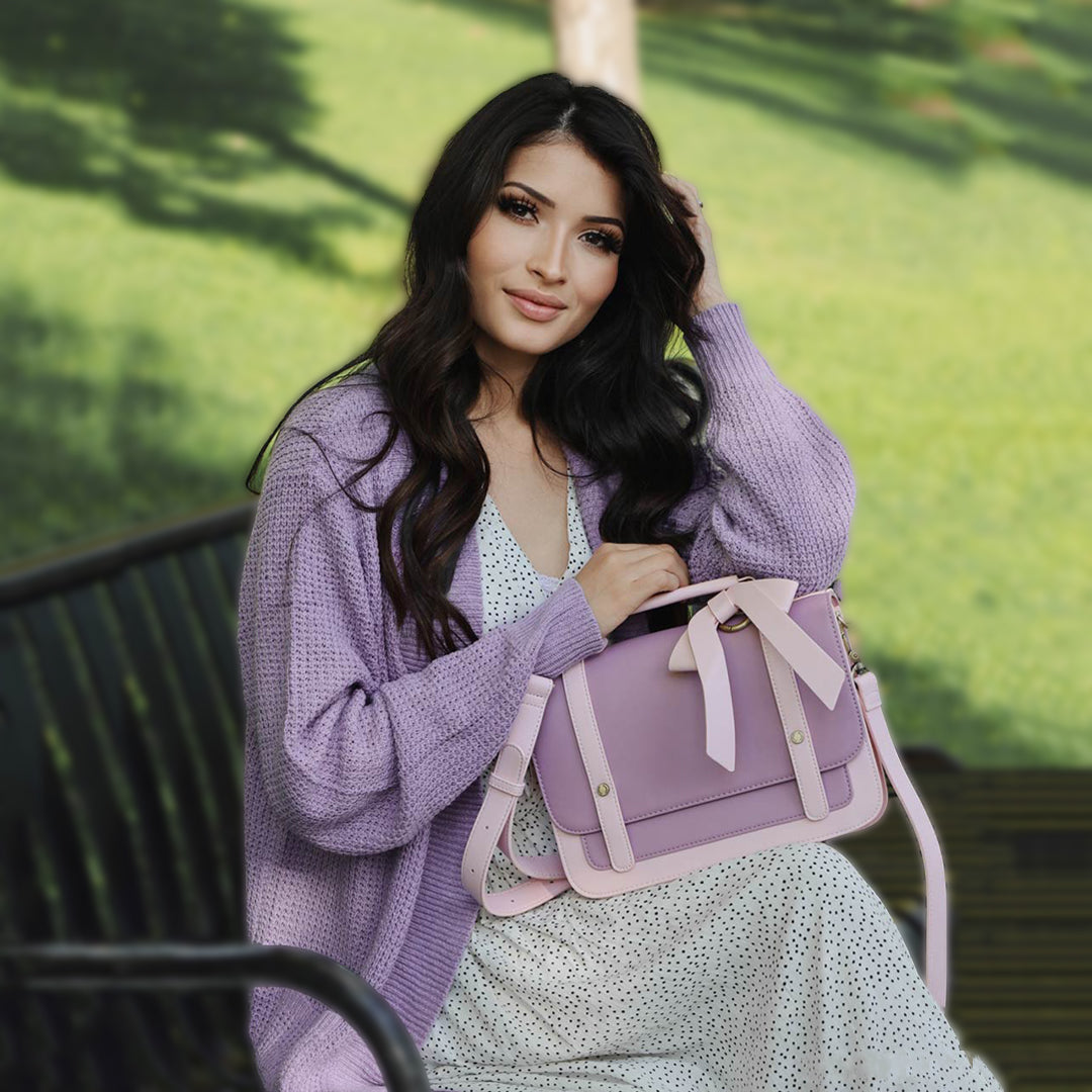 Satchel med Sløjfedetalje – Tidløs Lædertaske i Sort og Grå