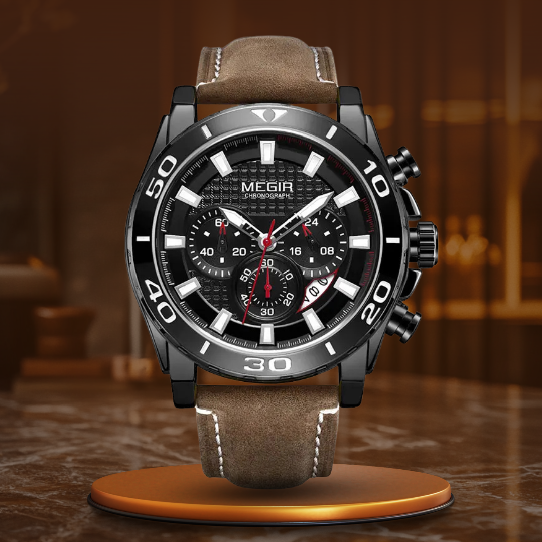 Læderrem quartz herreur – klassisk analogt kvarts ur med læderrem og chronograph look