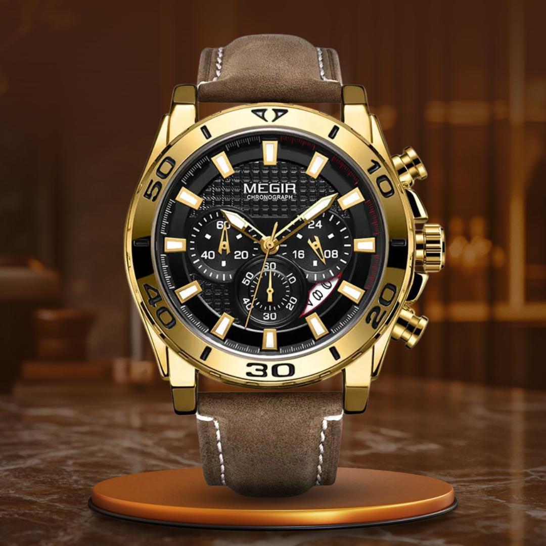 Læderrem quartz herreur – klassisk analogt kvarts ur med læderrem og chronograph look