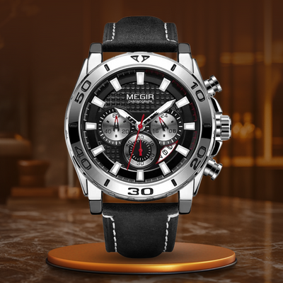 Læderrem quartz herreur – klassisk analogt kvarts ur med læderrem og chronograph look