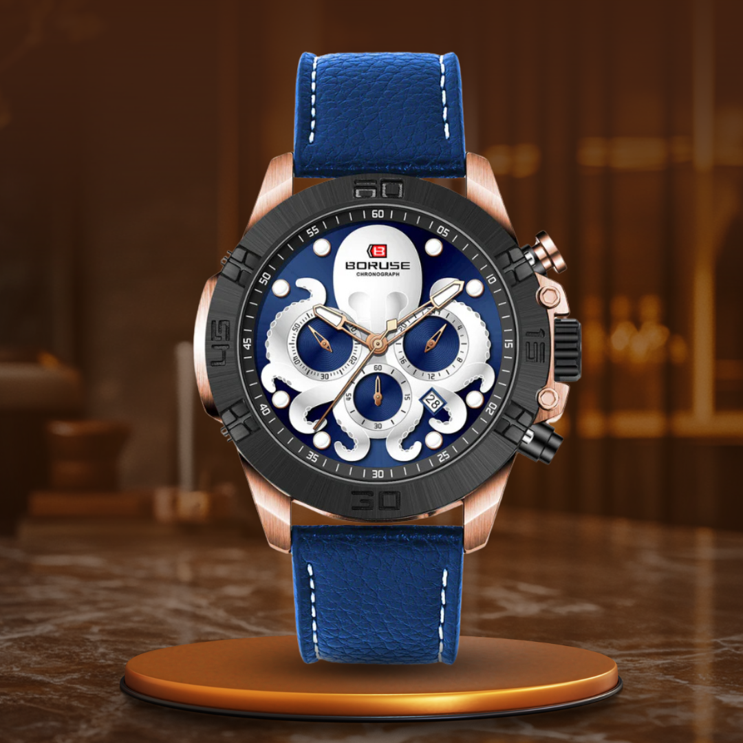 Herre sports quartz ur – robust kvarts herre sportsur med stålrem og analog chronograph look