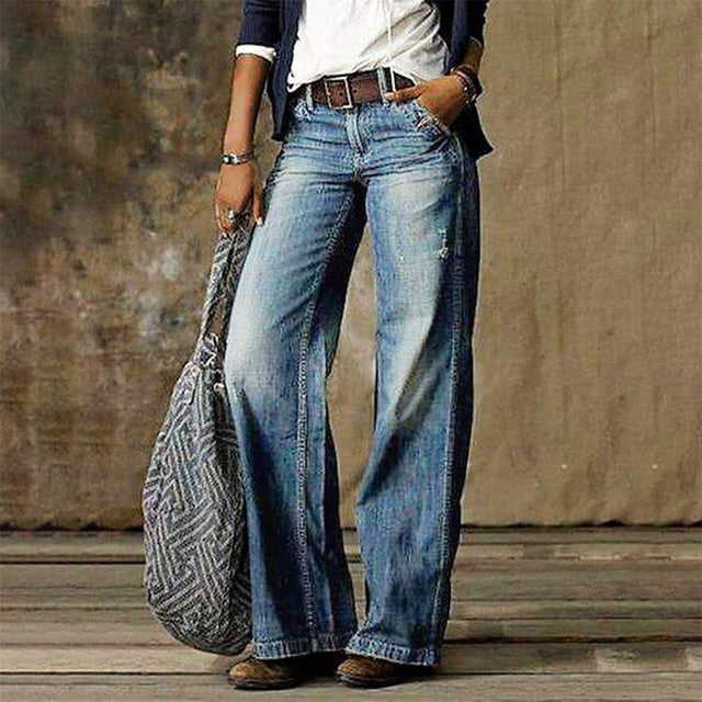 Vintage Denim Jeans Høj Talje Wide Leg Bukser Dame
