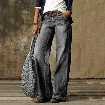 Vintage Denim Jeans Høj Talje Wide Leg Bukser Dame
