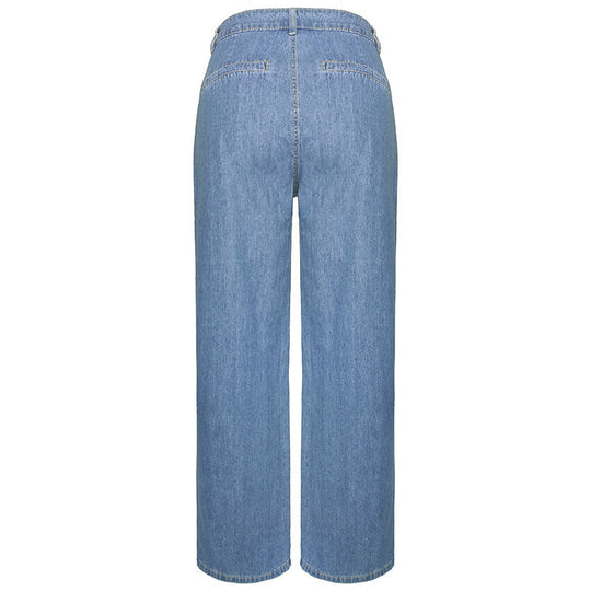 Bettina | Denim Jeans Højhalsede Bukser med Bred Ben Bukser Dame