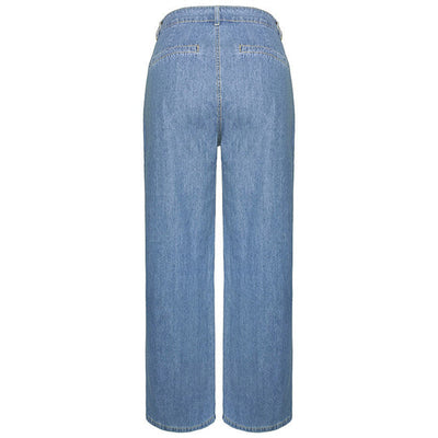 Bettina | Denim Jeans Højhalsede Bukser med Bred Ben Bukser Dame
