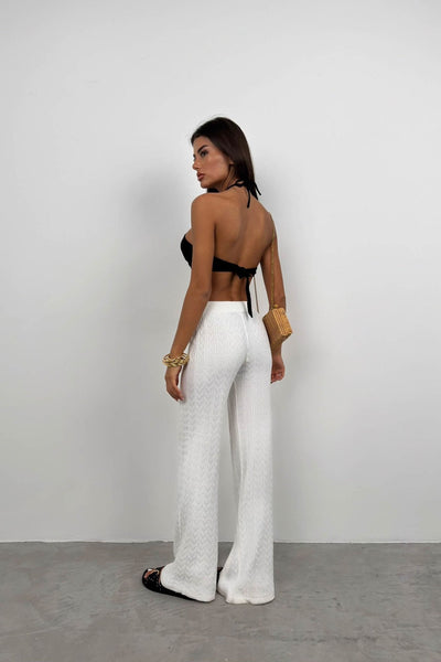 Ella | Elegant White Crocheted Pants Bukser Dame