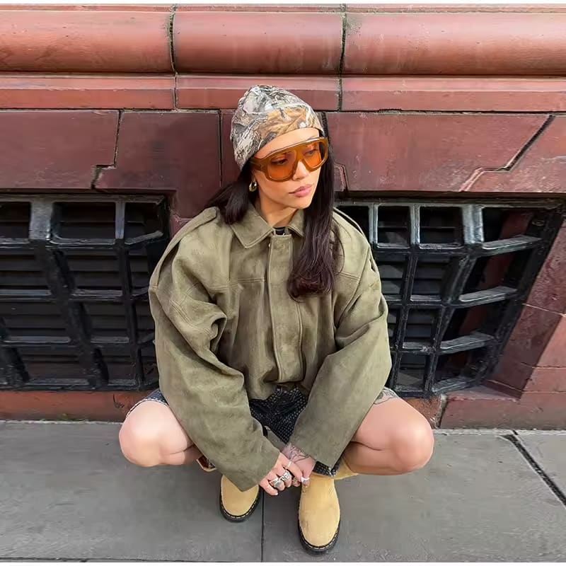 Mara I Varm Suede Læder Jakke til Dame Vinterjakke