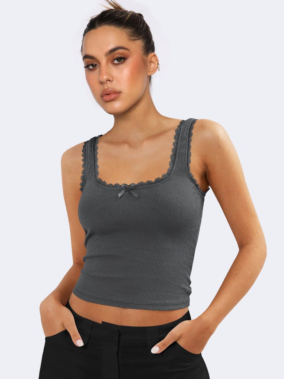 Lea | Romantisk Rib Tank top med Kantdetaljer Dame Top