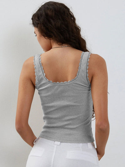 Lea | Romantisk Rib Tank top med Kantdetaljer Dame Top