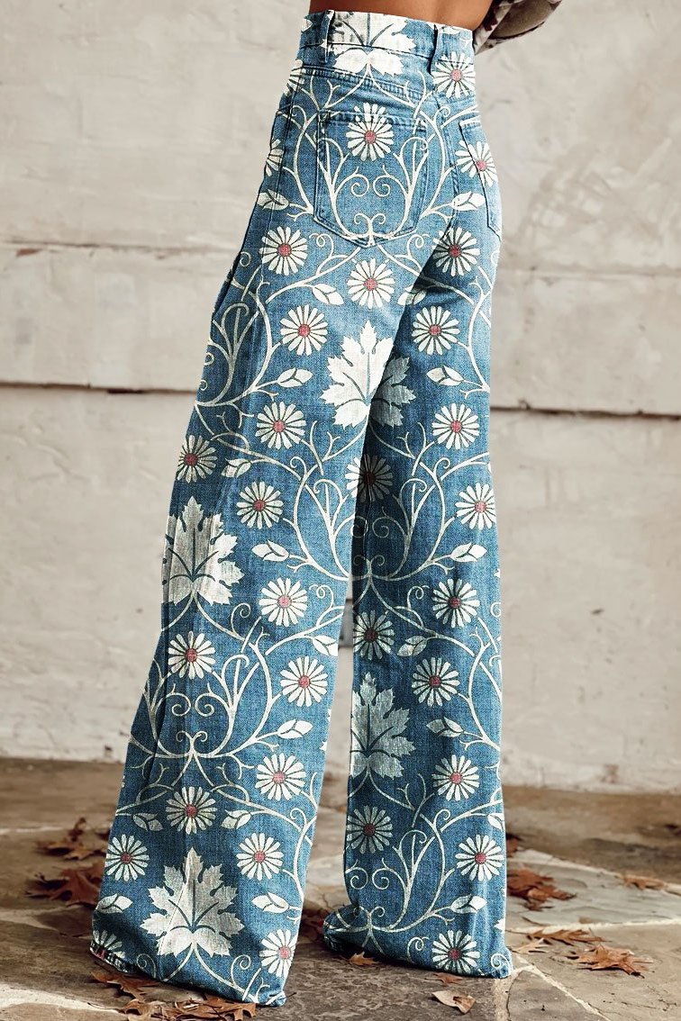 Amara™ | Jeans Boho Blomstrede Wide-Leg Bukser Dame
