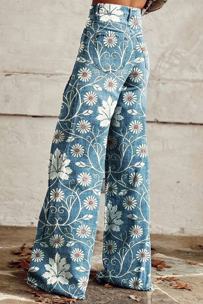 Amara™ | Jeans Boho Blomstrede Wide-Leg Bukser Dame