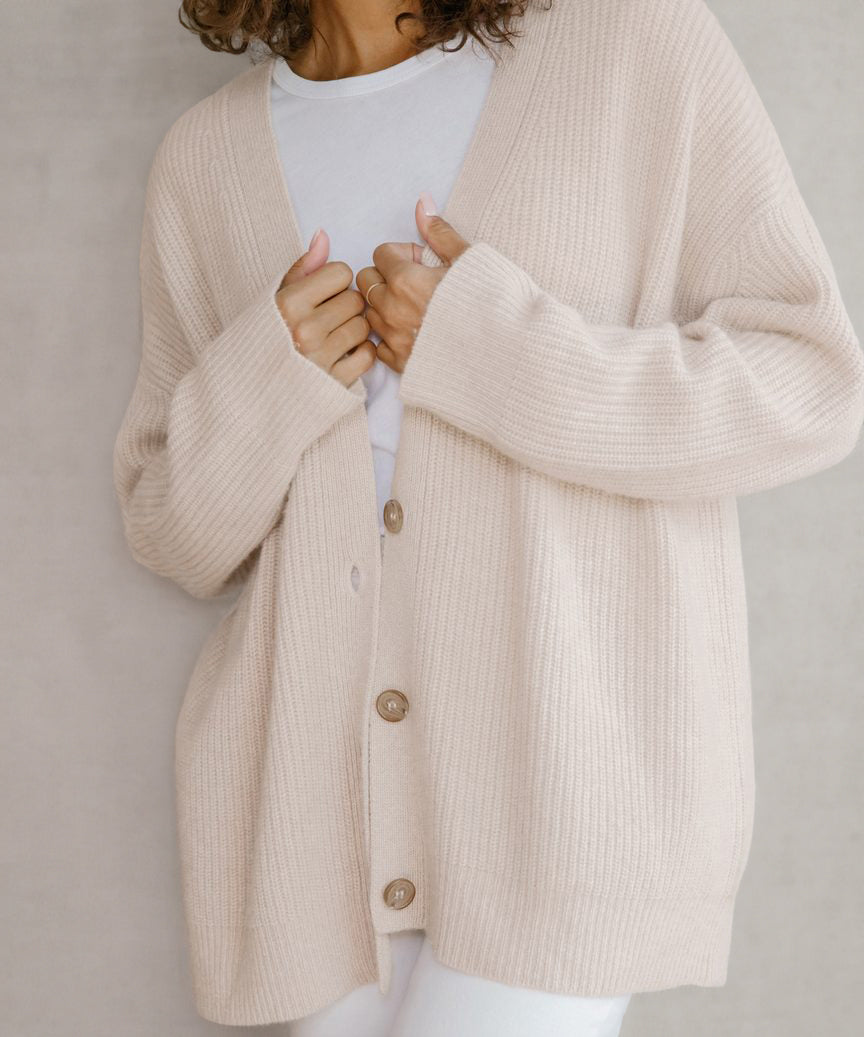 Oversized Cardigan V Hals med Knapper til Kvinder