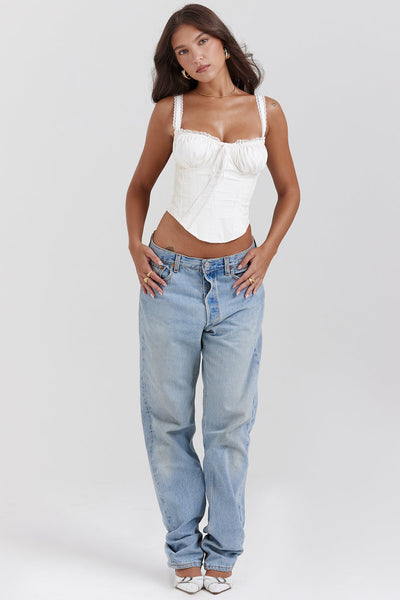 Beate | Hvid Snøret Korset Top Til Kvinder Corset Dame