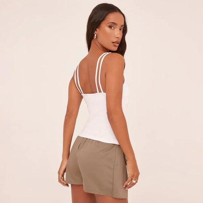 Bertha | Tank Top Broidered Ribbed Spaghetti Strap Top Dame