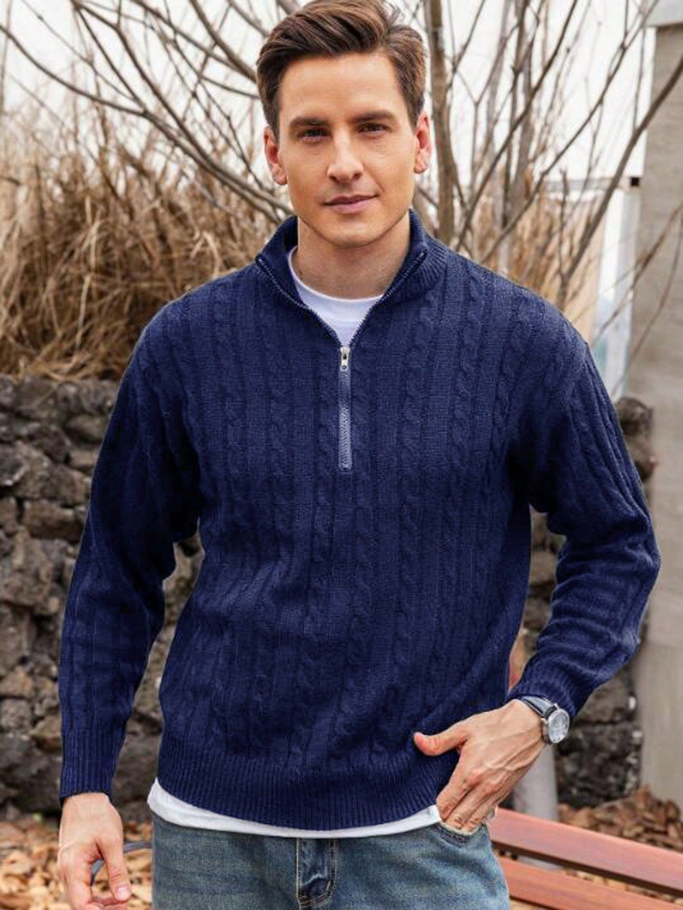 Alex | Herre zip-up sweater – varm striktrøje til mænd